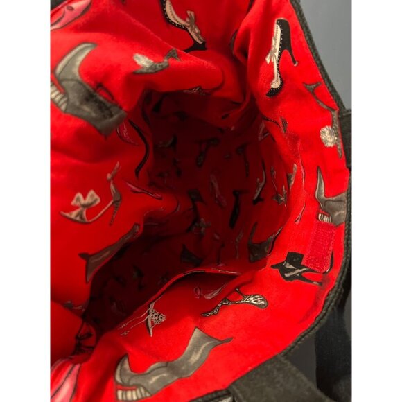 Bhoho Handmade Denim Tote Bag  Red Embroidered Flower & Crochet Trim - Picture 7 of 9